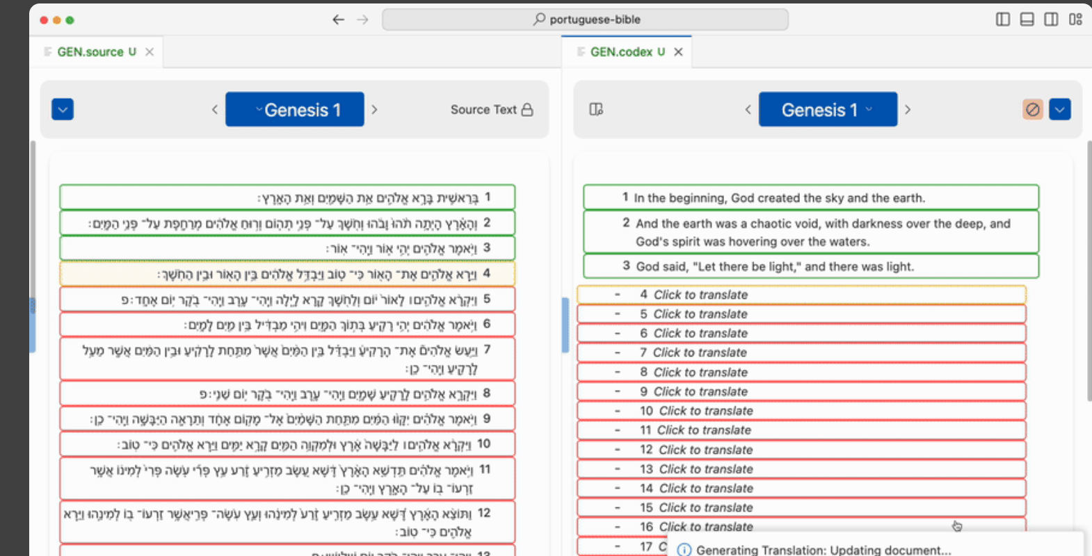 Codex Translation Editor in action